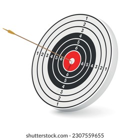 Target arrow in bullseye dart hit dartboard goal competition isometric realistic vector illustration. Business success investment goal opportunity challenge aim marketing strategy achievement focus