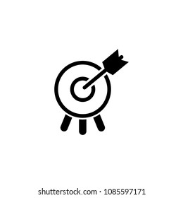 Target with Arrow in Bullseye. Flat Vector Icon. Simple black symbol on white background