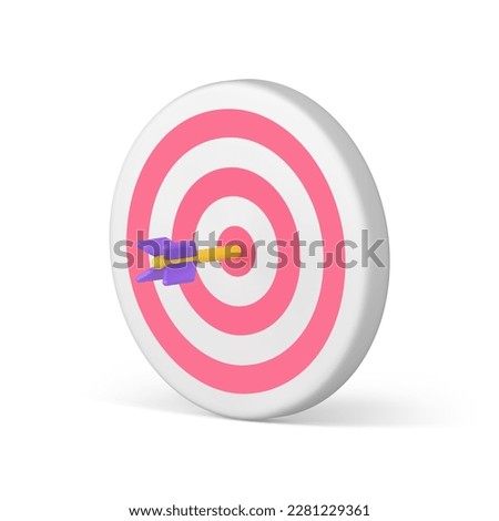 Target with arrow in bullseye goal competition game business success achievement 3d icon realistic vector illustration. Accuracy aim archery center circle dart efficiency marketing dartboard victory