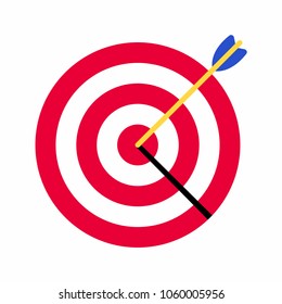 Target with arrow in the bullseye with heavy shadow on it. Goal achieving symbol icon sign vector illustration isolated on white background