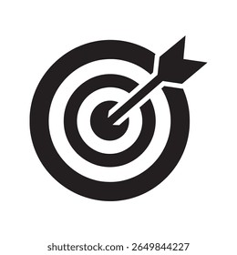 Alvo com uma seta no ícone de alvo representando um sucesso de realização de objetivo de negócios e uma estratégia de marketing focada para o vetor de precisão ícone de glifo sólido