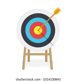 Target with arrow in center. Business concept. Icon isolated on background. Symbol of winning. Lucky shot vector illustration. Flat style. EPS 10.