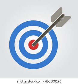 Target with arrow in center. Flat icon target vector stock illustration