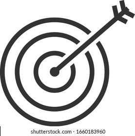 Ziel mit einem Pfeil in der Mitte auf weißem Hintergrund. Vektorillustration überflutete Symbol. Set von Unternehmenssymbole.