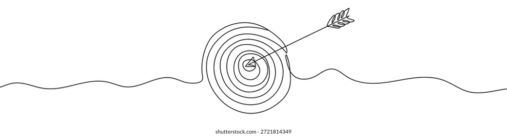 Destino con flecha en el centro en un estilo de arte de línea. Dibujo objetivo con trazo negro editable sobre fondo blanco. Ilustración vectorial.