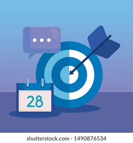 target with arrow and chat bubble with calendar