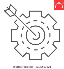 Target arrow and cogwheel line icon, solution and business , problem solution vector icon, vector graphics, editable stroke outline sign, eps 10.