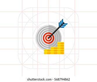 Target with Arrow and Coin Stacks Icon