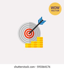 Target with Arrow and Coin Stacks Icon