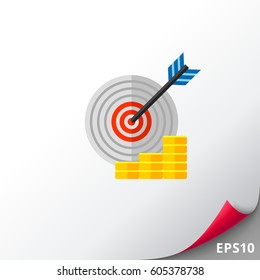 Target with Arrow and Coin Stacks Icon