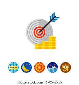 Target with Arrow and Coin Stacks Icon