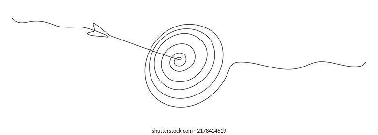 Target with arrow continuous line drawing. Hand drawn linear goal circle. Vector illustration isolated on white. - Shutterstock ID 2178414619
