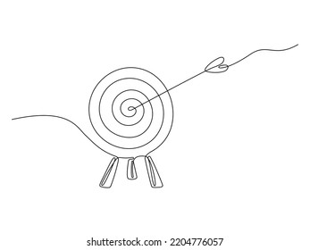 Target with arrow continuous line drawing. Hand drawn linear goal circle. Business strategy concept. Vector illustration isolated on white.