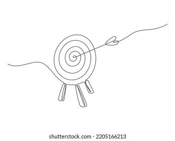 Target with arrow continuous line drawing. Hand drawn linear goal circle. Business achievement concept. Vector illustration isolated on white.