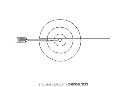 
Target with arrow continuous line drawing. Hand drawn linear goal circle Vector illustration isolated on white. Continuous line drawing of Target with arrows. Single line illustration of goal circle 