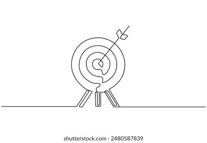 
Target with arrow continuous line drawing. Hand drawn linear goal circle Vector illustration isolated on white. Continuous line drawing of Target with arrows. Single line illustration of goal circle 