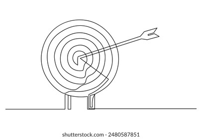 
Target with arrow continuous line drawing. Hand drawn linear goal circle Vector illustration isolated on white. Continuous line drawing of Target with arrows. Single line illustration of goal circle 