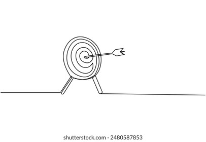 
Target with arrow continuous line drawing. Hand drawn linear goal circle Vector illustration isolated on white. Continuous line drawing of Target with arrows. Single line illustration of goal circle 