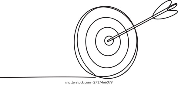 Destino con flecha de dibujo de línea continua. Dibujado a mano círculo de meta lineal. Concepto de estrategia de negocios. una línea de dibujo de iconos de arte
