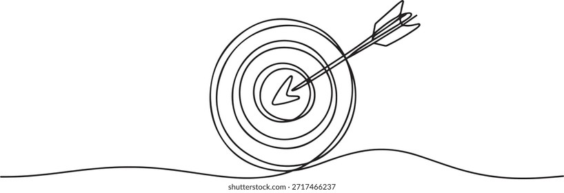 Target with arrow continuous line drawing. Hand drawn linear goal circle. Business strategy concept.  one line Art icon drawing
