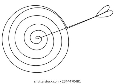 Destino con línea continua de flecha dibujada. Círculo de dibujo manual. Ilustración vectorial aislada en blanco.