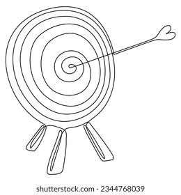 Target with arrow continuous line drawn. Hand drawing goal circle. Vector illustration isolated on white.