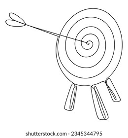 Target with arrow continuous line drawn. Hand drawing goal circle. Vector illustration isolated on white.