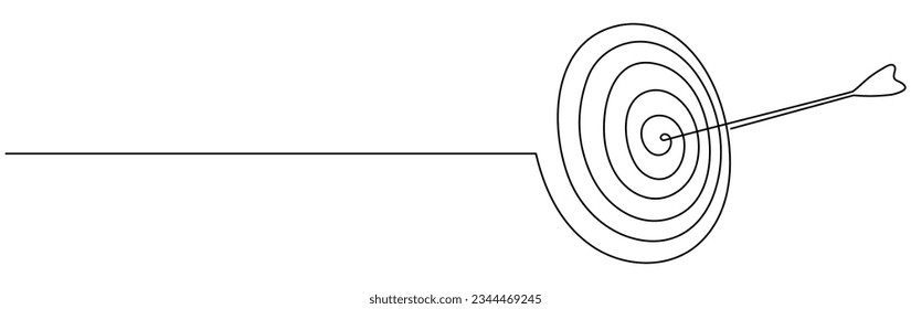 Target with arrow continuous one line drawing. Success concept. Vector illustration isolated on white.