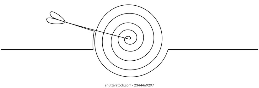 Target with arrow continuous one line drawing. Success concept. Vector illustration isolated on white.