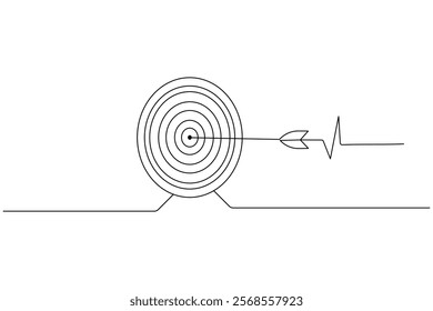 Target with arrow continuous one line drawing and business icon isolated outline flat illustration