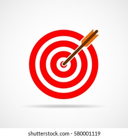 Target with arrow. Target with dart isolated on white background. Target icon in flat design. Vector illustration.