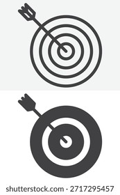 Target with arrow different style icon set. Line and outline with solid icon version, editable stroke vector sign and symbol. Target arrow icon for goals and focus.