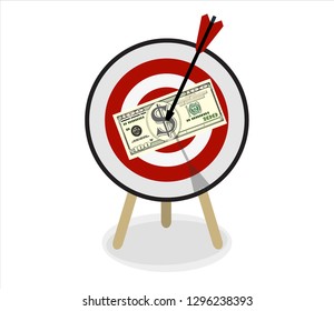 Target with arrow and dollar. Goal setting. Smart goal. Business target concept. Achievement and success. Vector illustration in flat style