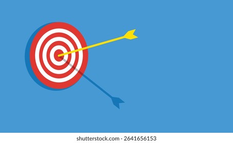 Target with arrow flat design. concept target market. arrow hit to center of dartboard. achievement focus. yellow darts. target arrow. success aim