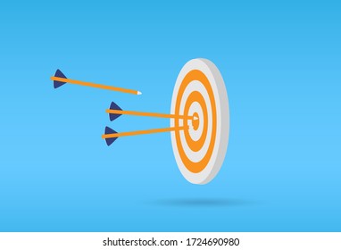 Target arrow flat icon. Arrows hitting target. Business concept.