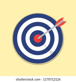 Target with an arrow flat icon concept market goal vector picture image. Concept target market, audience, group, consumer. Bullseye or goal Isolated sign. Illustration of a target with an arrow.