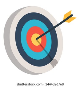 Target with an arrow flat icon concept market goal. Concept target market, audience, group, consumer. Bullseye or goal Isolated sign.