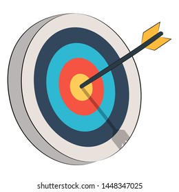 Target with an arrow flat icon concept market goal. Concept target market, audience, group, consumer. Bullseye or goal Isolated sign.