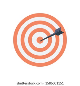 Target with an arrow flat icon concept market goal vector picture image. Concept target market, audience, group, consumer. Bullseye or goal Isolated sign. Illustration of a target with an arrow.