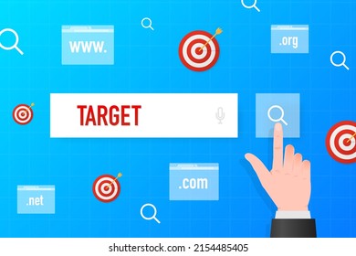 Target with an arrow flat icon concept market goal picture image on blue background. Vector illustration.