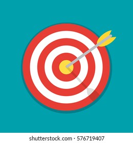 Target with an arrow flat icon concept market goal vector picture image. Concept target market, audience, group, consumer. Bullseye or goal Isolated sign. Illustration of a target with an arrow.