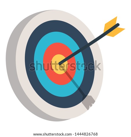 Target with an arrow flat icon concept market goal. Concept target market, audience, group, consumer. Bullseye or goal Isolated sign.