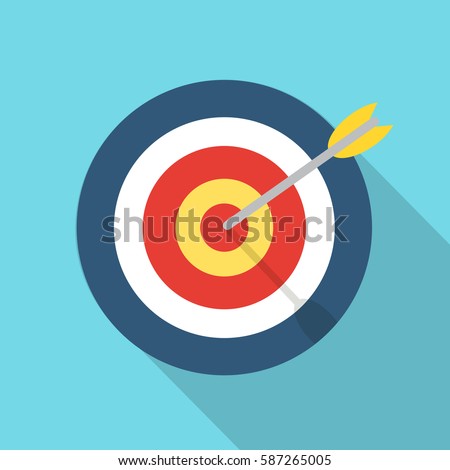Target with an arrow flat icon concept market goal vector picture image. Concept target market, audience, group, consumer. Bullseye or goal Isolated sign. Illustration of a target with an arrow.