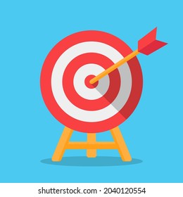 Target with arrow flat vector icon. Goal achievement concept for business or sport game. Dartboard strategy sign isolated on color background. Vector illustration.