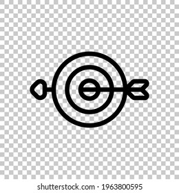 Target with arrow, focus on the objective, dart game, simple icon. Black editable linear symbol on transparent background