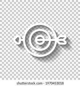 Target with arrow, focus on the objective, dart game, simple icon. White linear icon with editable stroke and shadow on transparent background