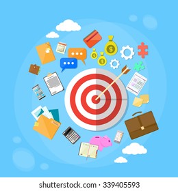 Target Arrow Get Aim Concept Web Marketing Application Flat Icon Set Vector Illustration