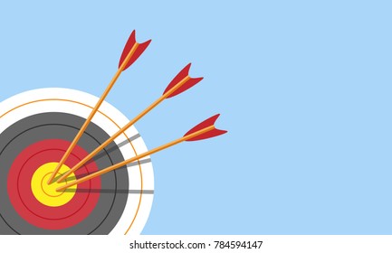 Target with arrow, Goal achieve concept. Vector illustration isolated on blue background.