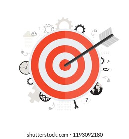 Target with an arrow. Goal achievement.  Flat vector illustration for web  design. Business concept