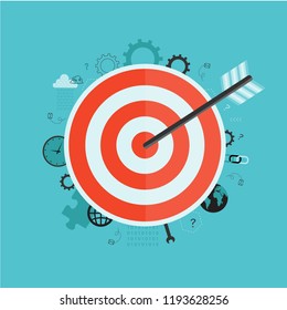 Target with an arrow. Goal achievement.  Flat vector illustration for web  design. Business concept